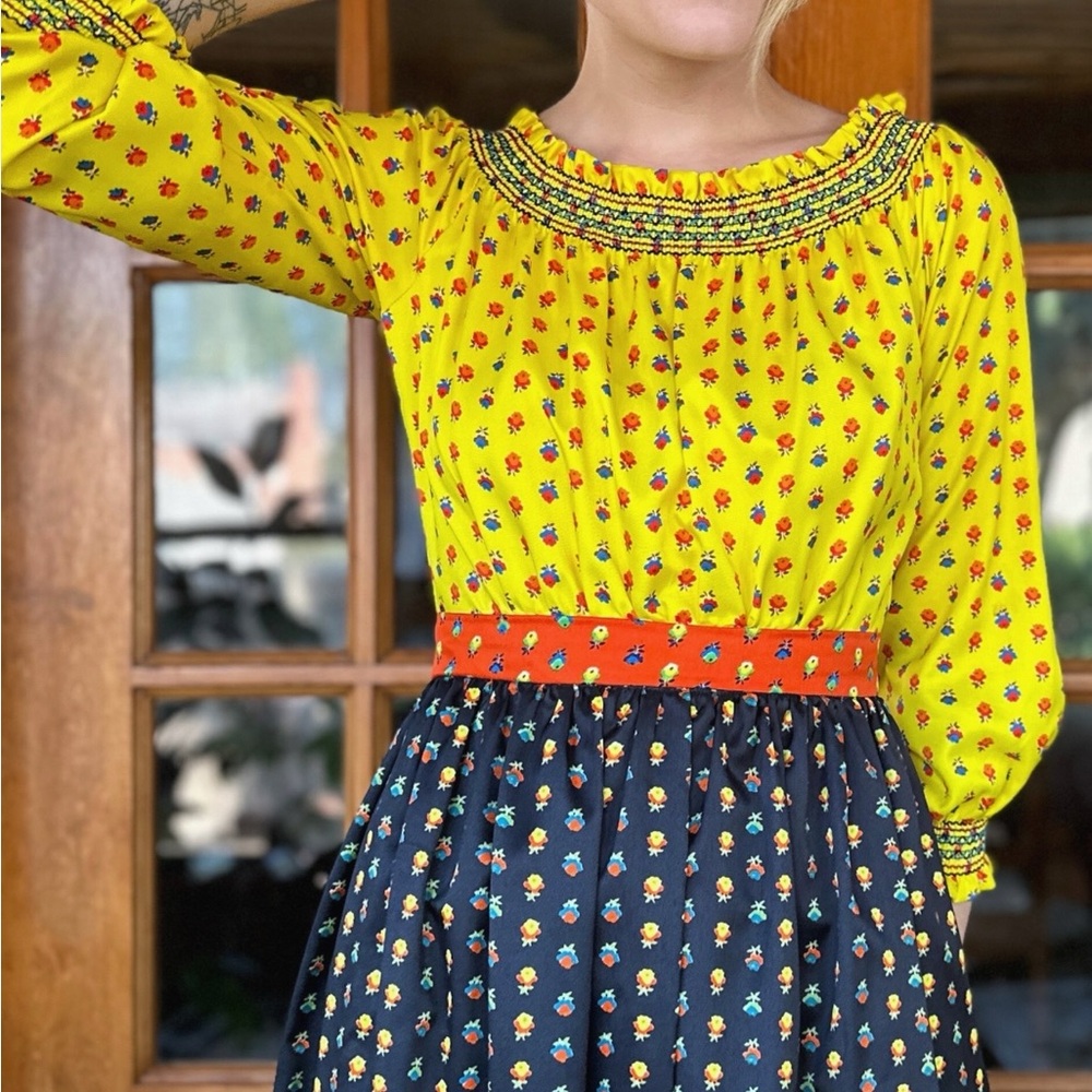 1960s Smocked Retro Maxi Dress - Picture 4 of 11